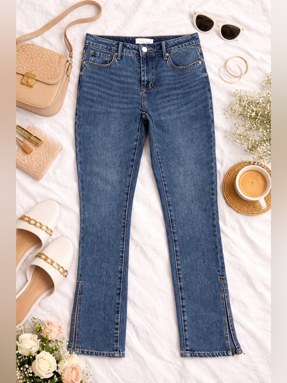 Dear John Blaire Straight Jeans Size 25 | Medium Wash Ankle Slit Denim EUC